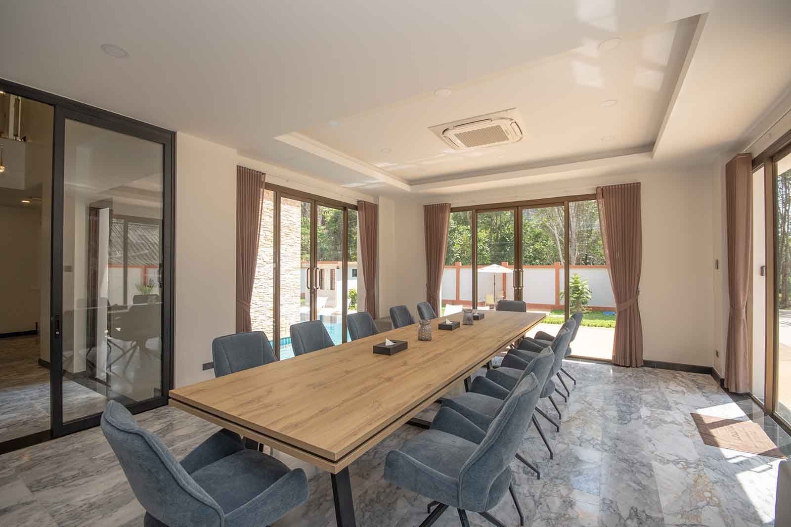 The dining table, seating fourteen